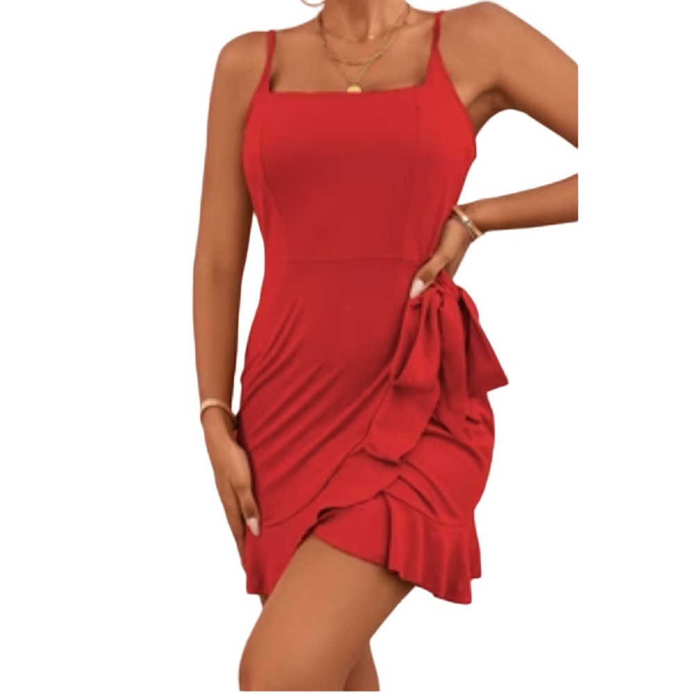 Boutique Square Neck Tiered Ruffle Tie Apron Front Dress